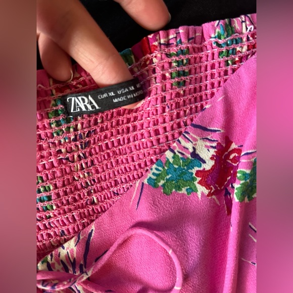 Zara Cropped Short Sleeve Floral Print Smocked Blouse X Large - Picture 5 of 8